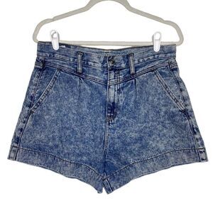 American Eagle Outfitters Denim Jean Mom Shorts Yoke Front Acid Wash Blue Size 8